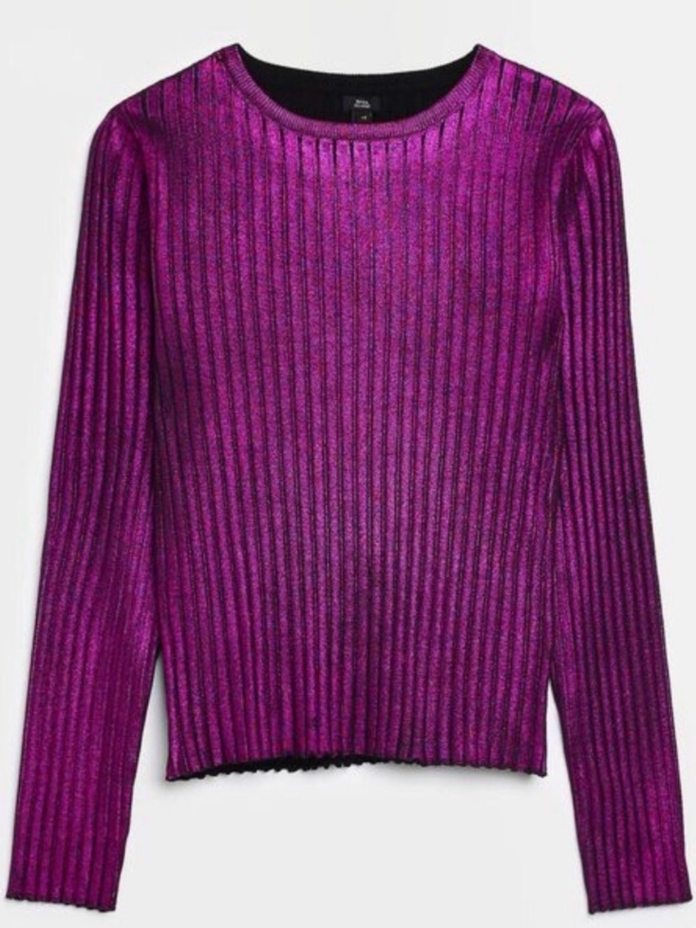 River Island Metallic Ribbed Long Sleeve Top - Vibrant Magenta